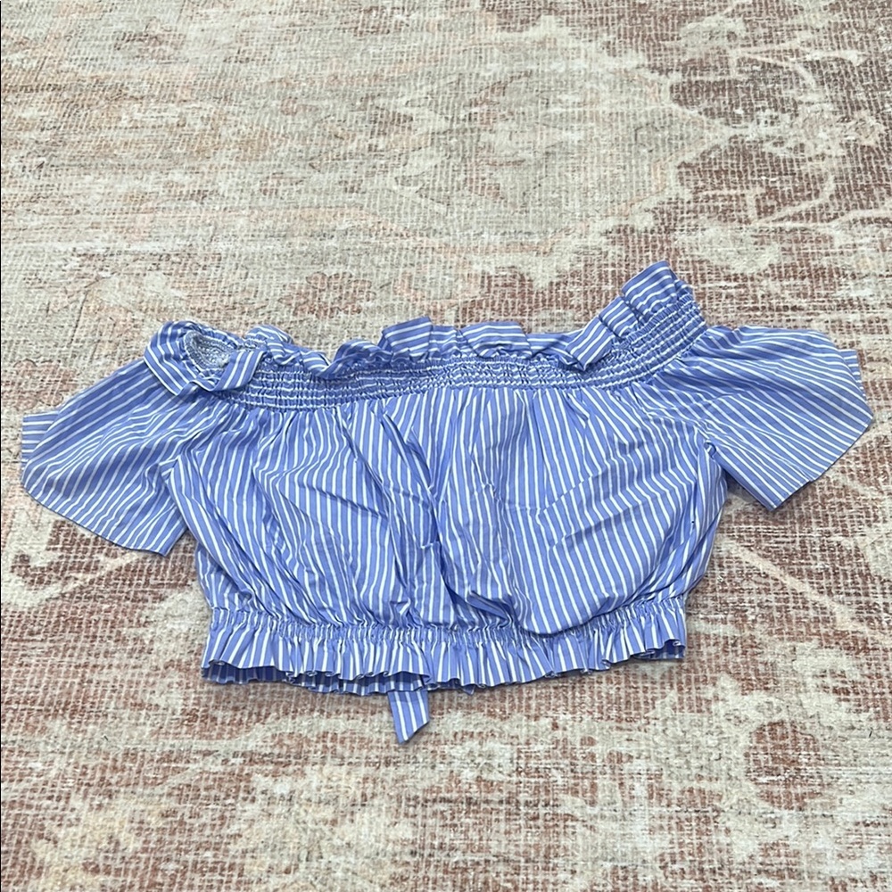 Blue Striped Off-Shoulder Top